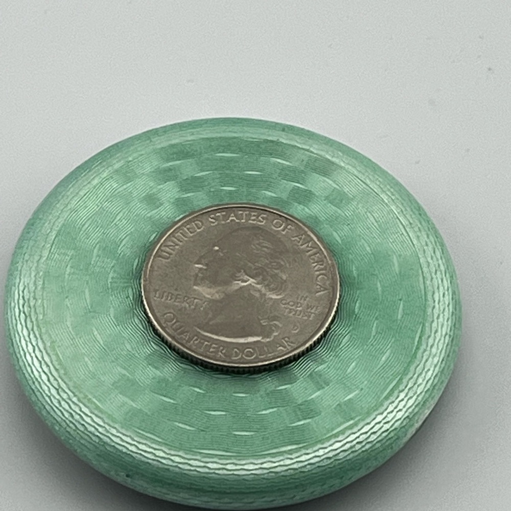 Vintage German Sterling Silver Guilloche Enamel Powder Compact Green Mirror - Picture 5 of 8